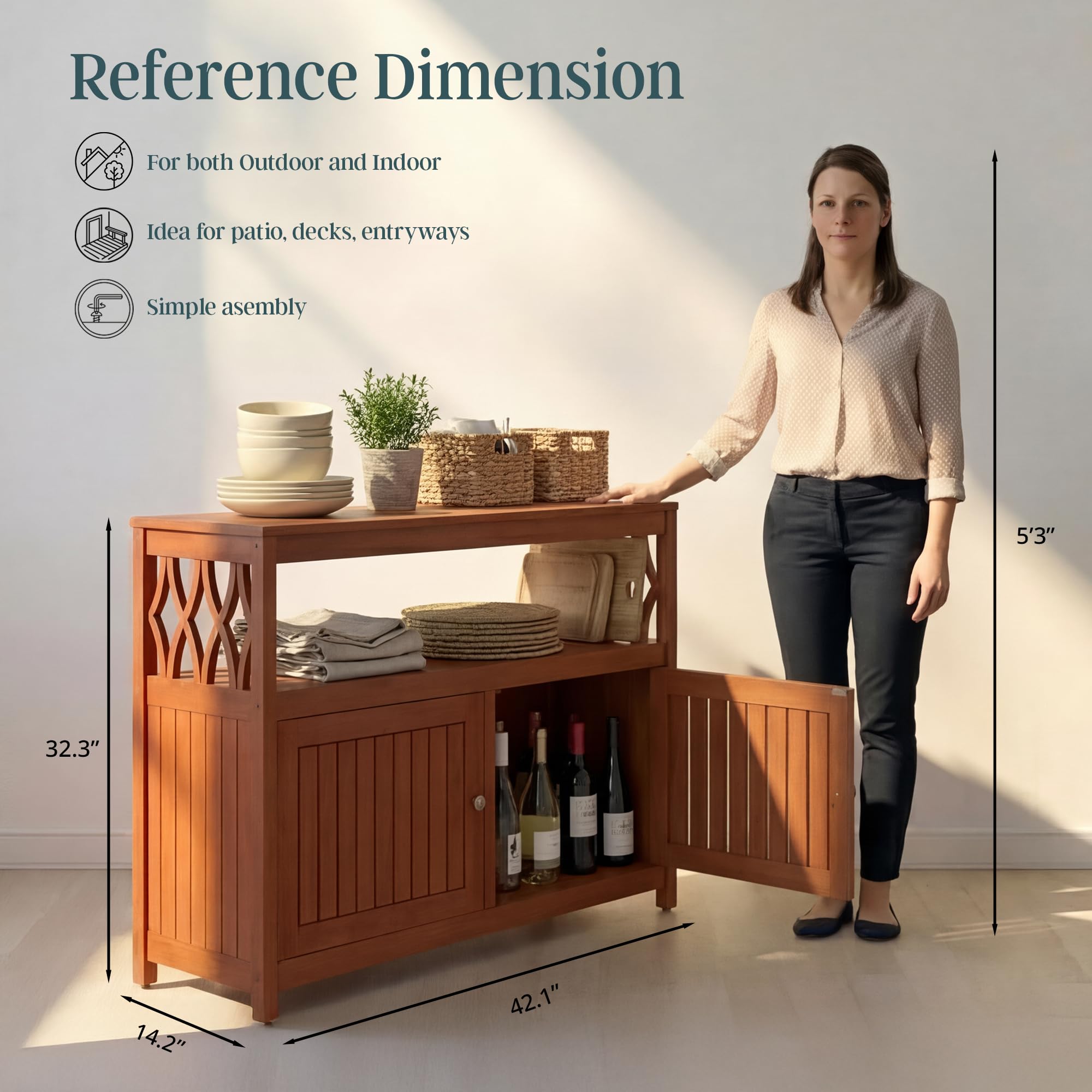 Outdoor Eucalyptus Sideboard Buffet Cabinet with Storage