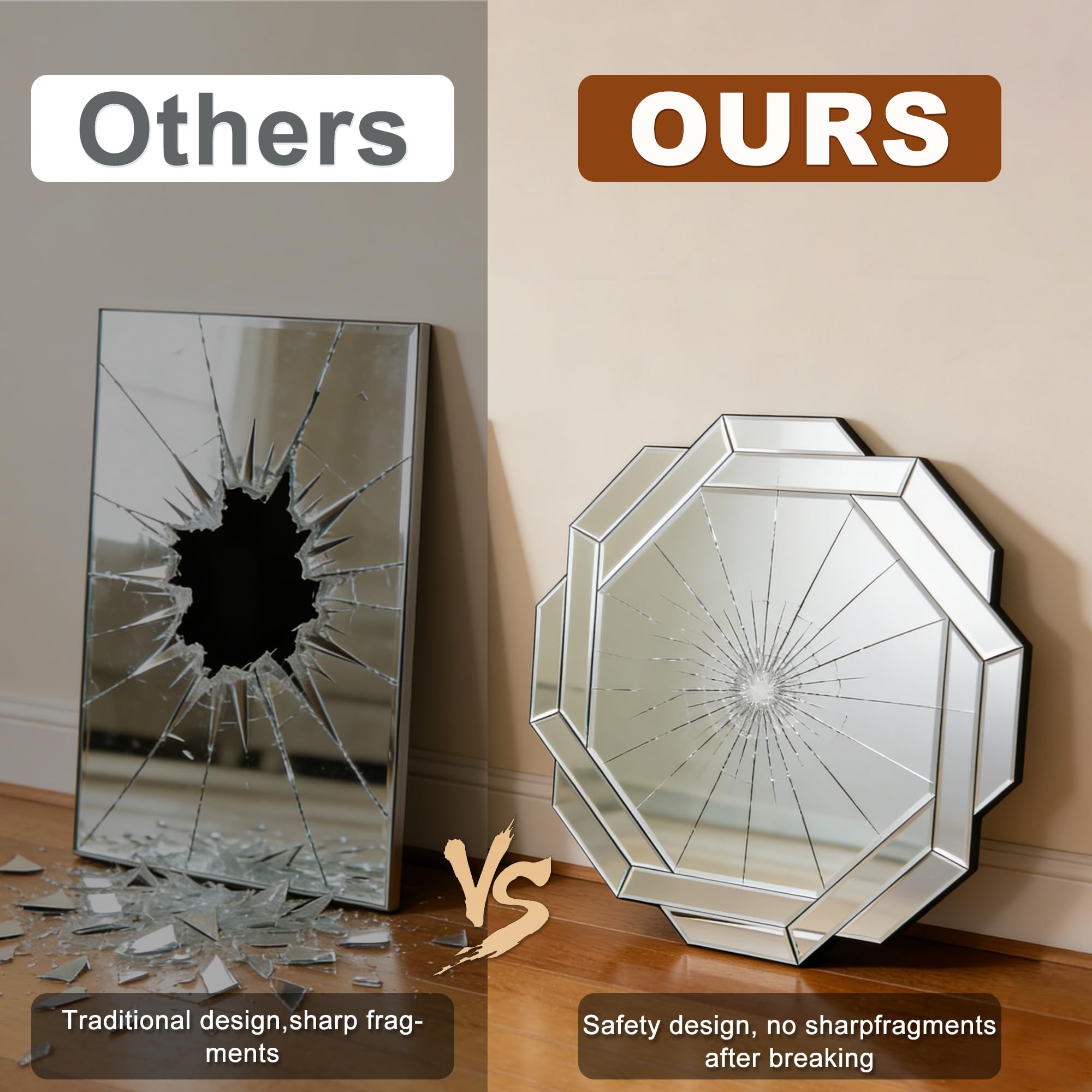 Octagon Wall Mirror 23.6" – Beveled Glass, HD Reflection