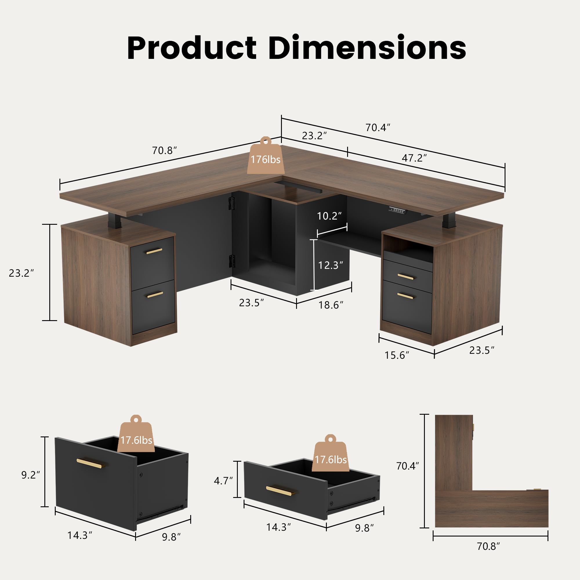L-Shaped Electric Standing Desk with Drawers & Privacy Panel