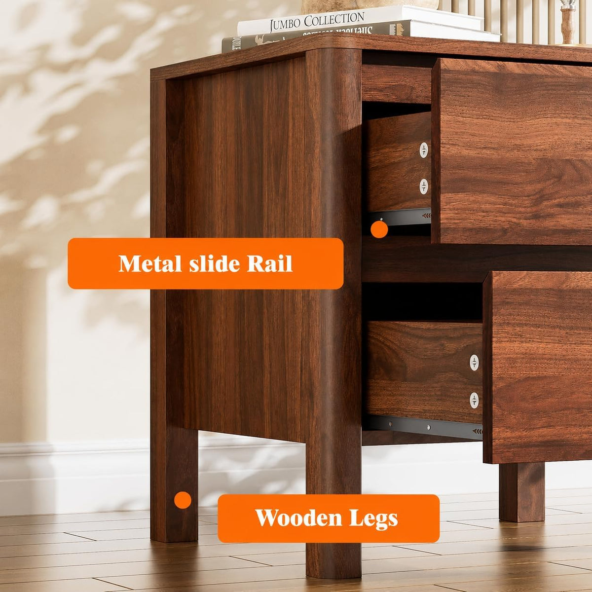 Furniway Mid Century Coffee Table Set, Living Room Table Set of 3 with Sliding Door Storage, Coffee Table and 2 End Tables, Walnut
