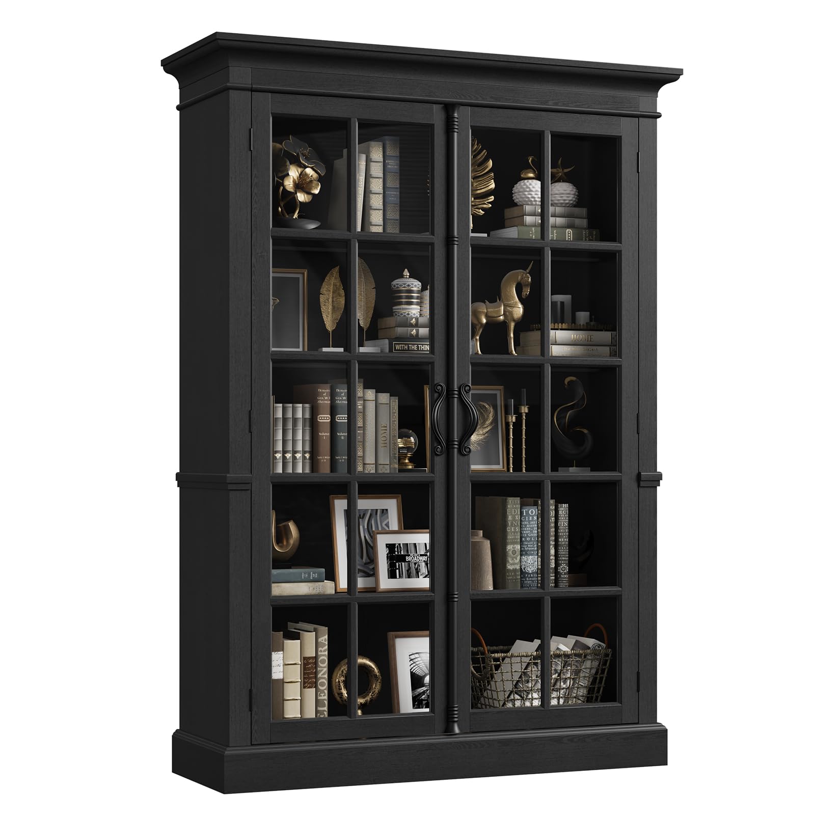 65" Farmhouse Display Cabinet with Glass Doors & Adjustable Shelves