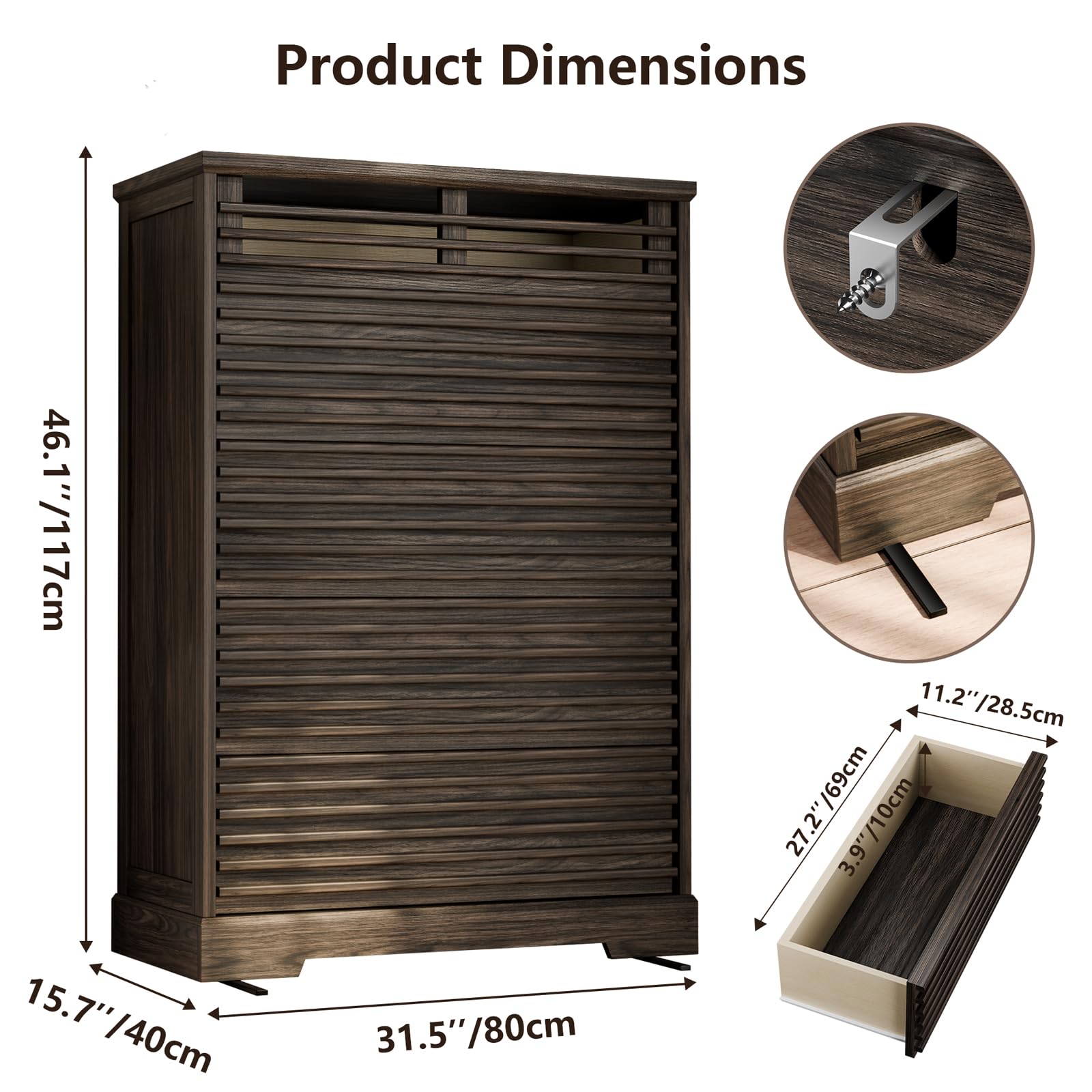 5-Drawer Fluted Dresser with LED Lights