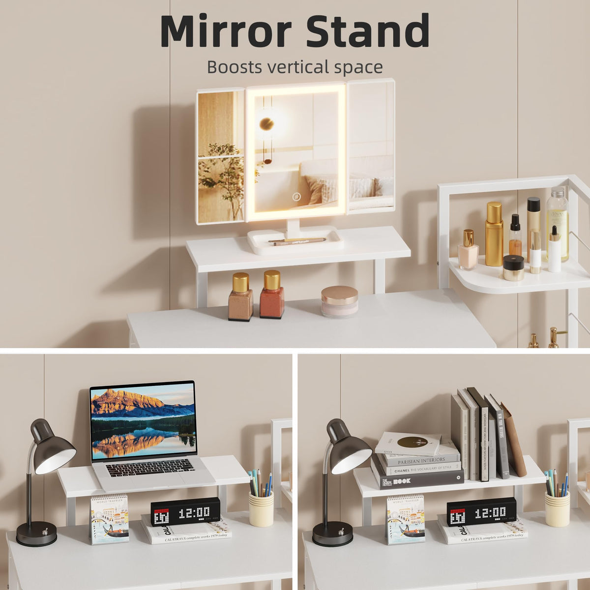 HIGDBFE Makeup Vanity Desk 33.5''W with Mirror and Lights, White