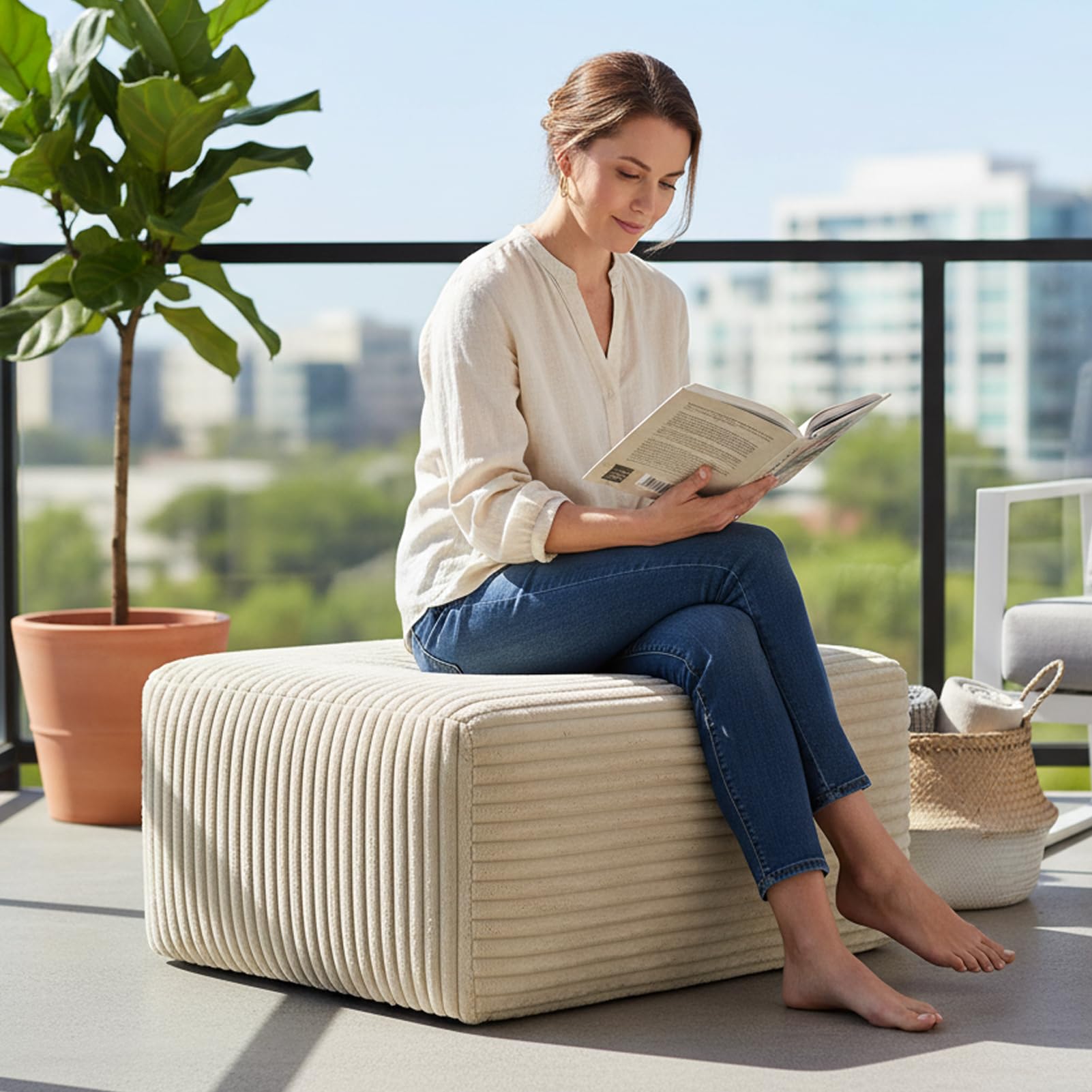 Plush Ottoman & L-Shaped Sofa Set