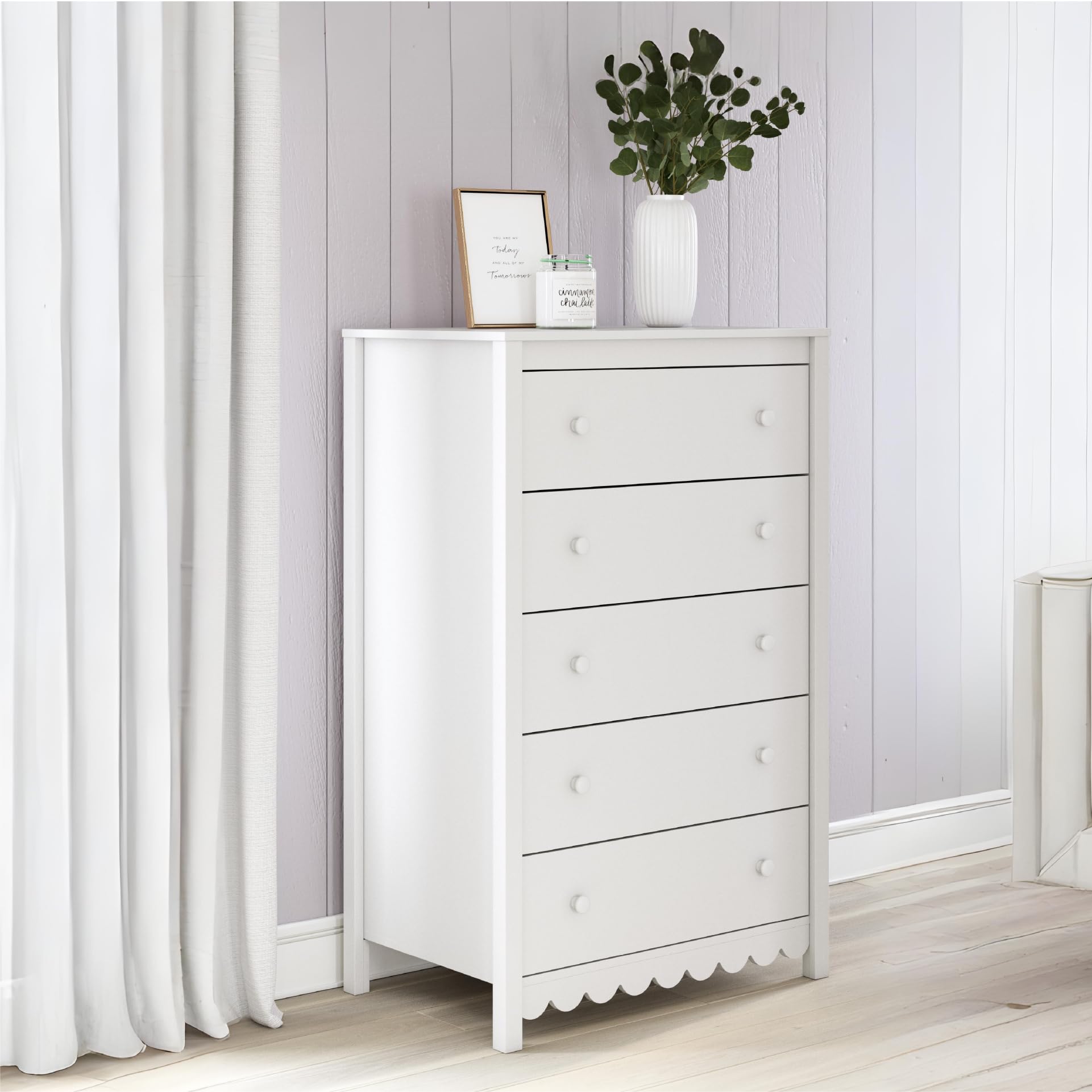 Signature Design by Ashley Hallityn Casual Coastal Chest with Five Smooth-Gliding Drawers, Meets ASTM International Safety Standards, Matte White Finish