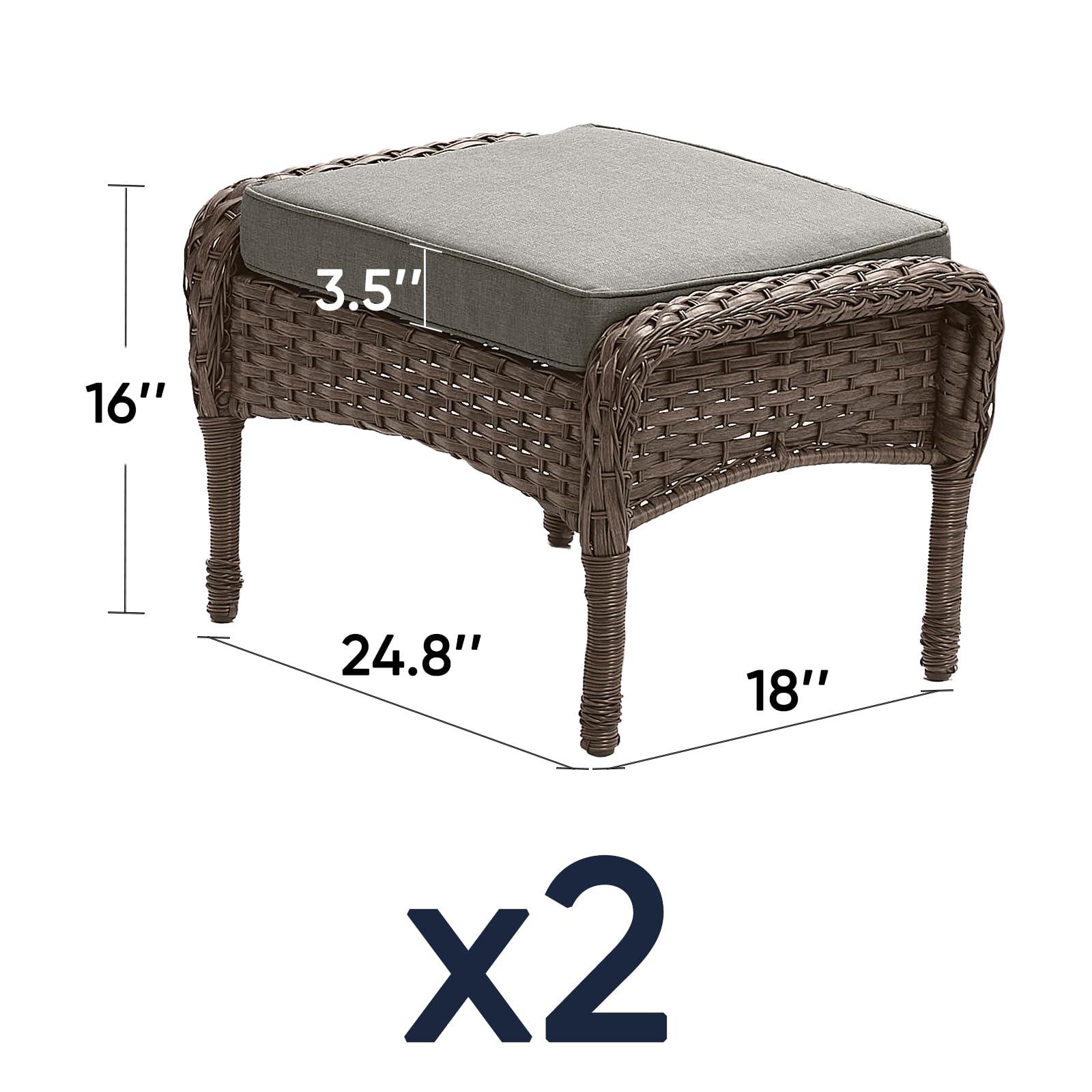 Outdoor Wicker Ottoman Footrest Set of 2