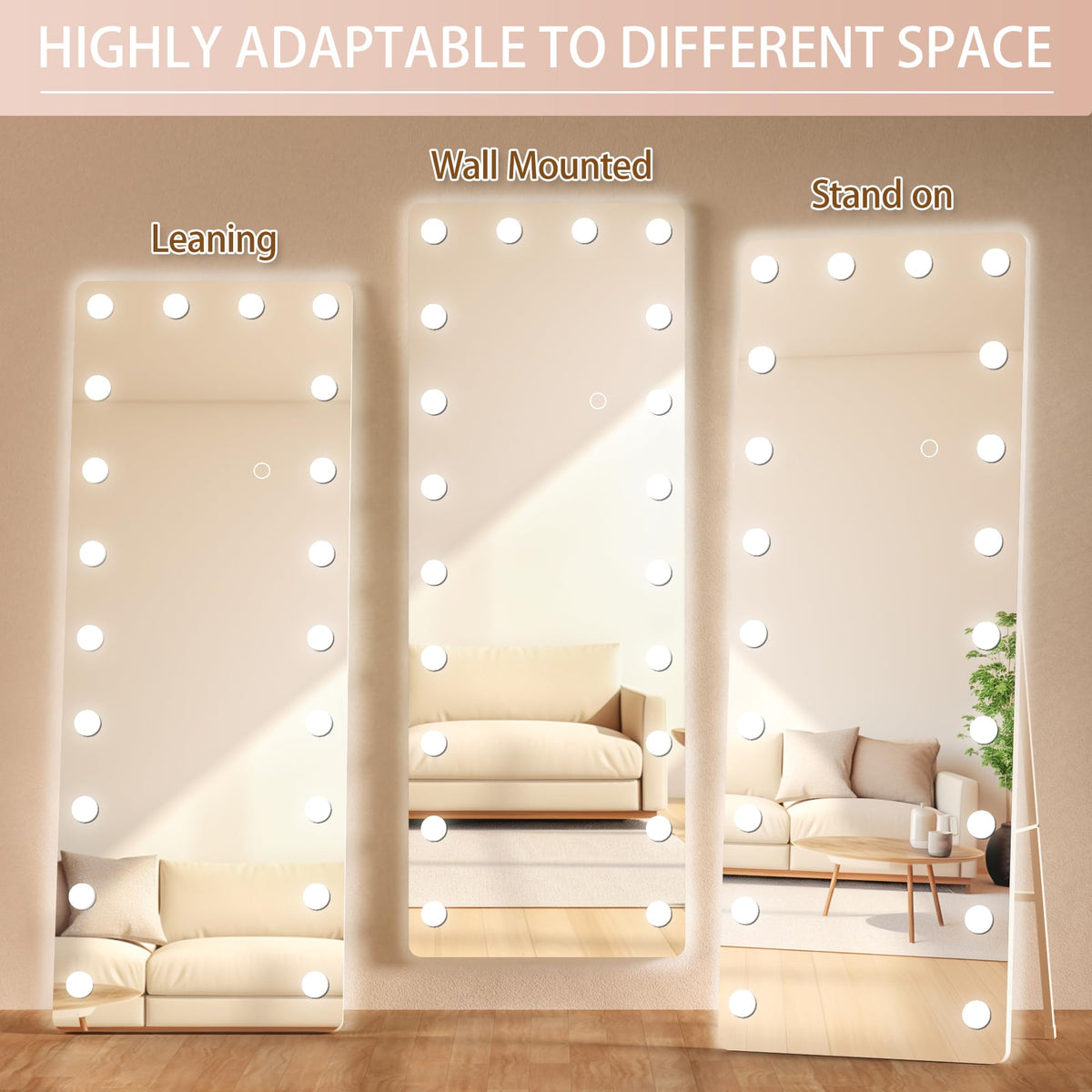 OUYOBO Full Length Mirror with Lights, 83" x 35" Led Standing Mirror, Hollywood Full Body Mirrors with Bulbs, Wall Mounted, 3 Colors Temperature