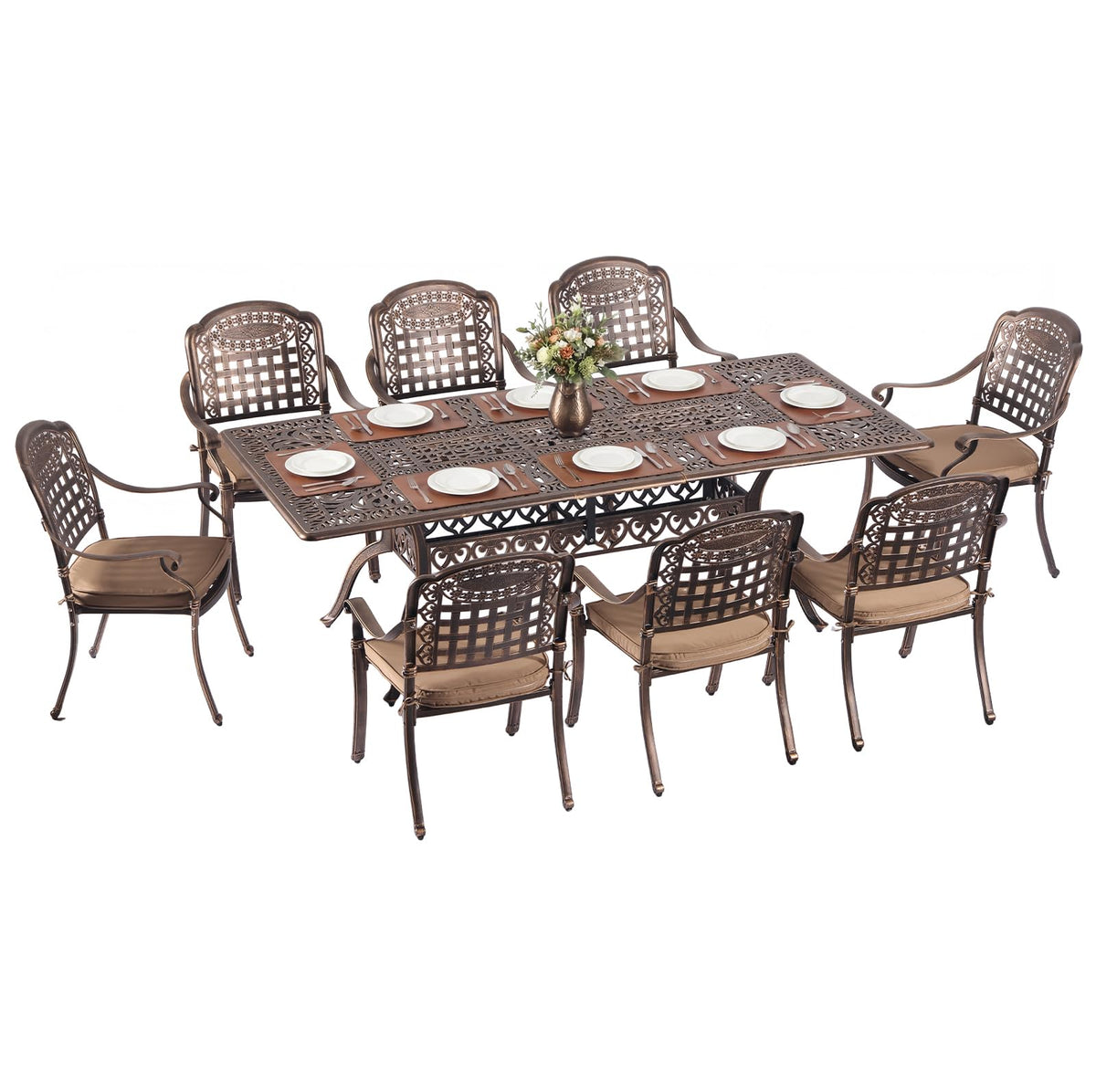 Redlife 9-Piece Cast Aluminum Patio Dining Set, 86" Rectangular Table