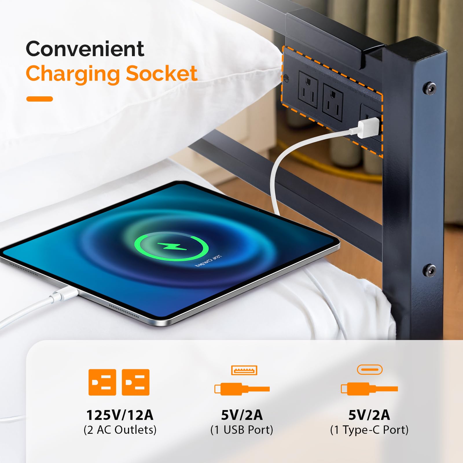 VINGLI Daybed with Trundle Bed Twin, Charging Station and LED Lights,Heavy Duty Metal Twin Daybed with Pop up Trundle for Living Room,Bedroom,Guest Room, No Box Spring Needed,Black