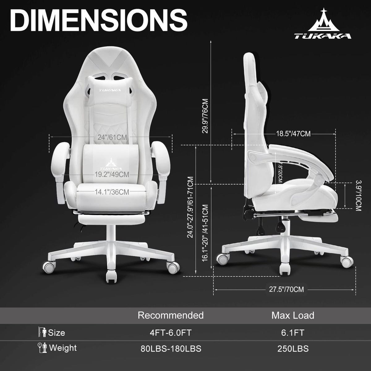 TUKAKA White Gaming Chair,Ergonomic Massage Office Desk Chair with Footrest