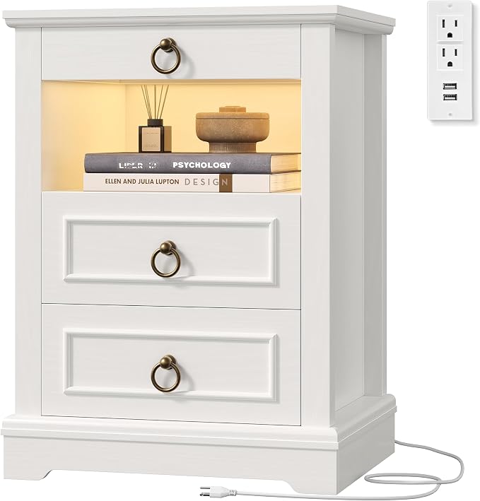 Black LED Nightstand Set of 2 with Charging Station