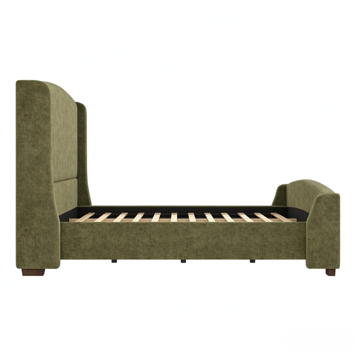 Merax Modern Upholstered Bed Frame with Wingback Headboard, Olive Green