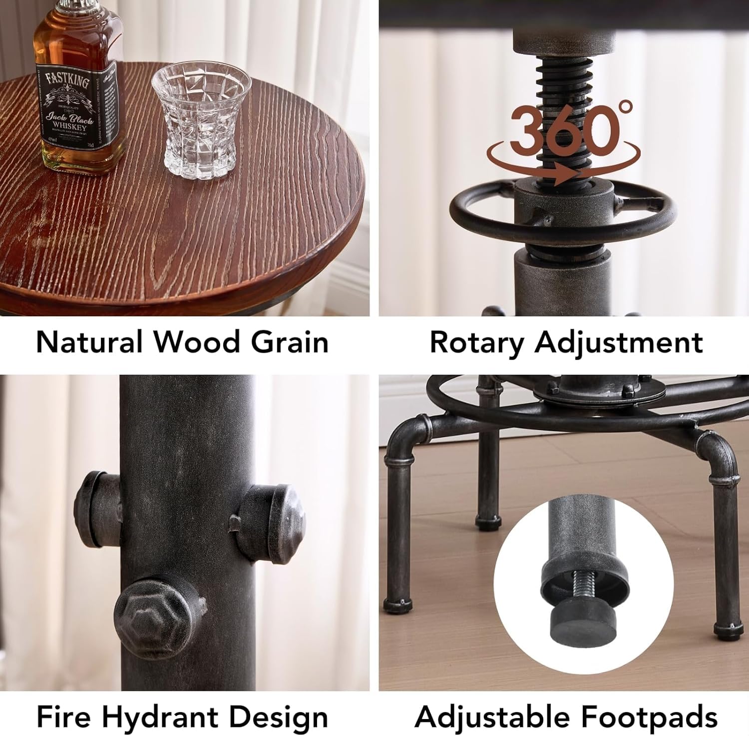 Industrial Round Bar Table & 2 Stools Set