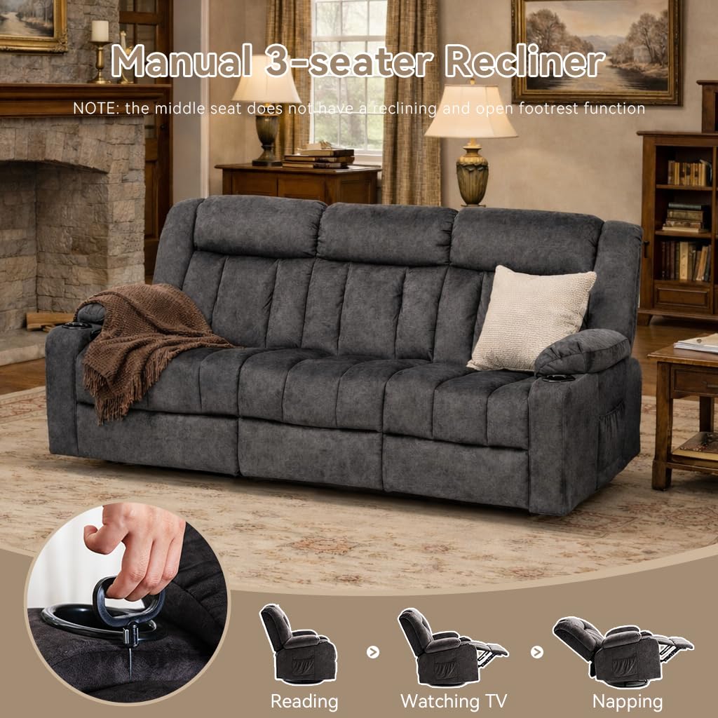 Gray Fabric Reclining Sofa