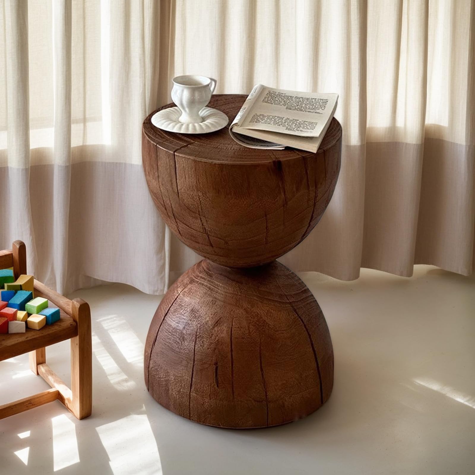 Round Wood Drum Side Table