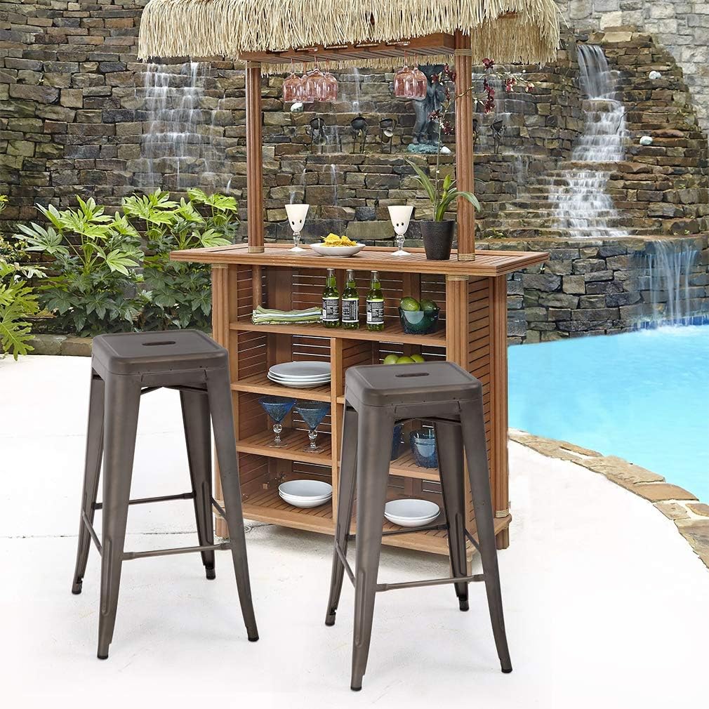 Metal Bar Stools Set of 4, 30" Stackable Counter Height Stools
