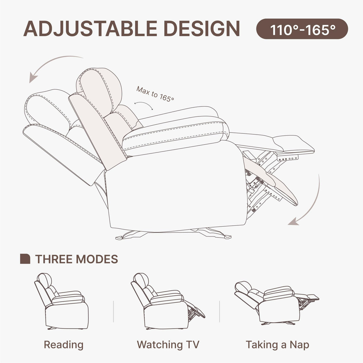 KISLOT Leather Recliner Chair Manual Sofa Rocker for Adults with Overstuffed Arm for Living Room Bedroom Home Theater Seating