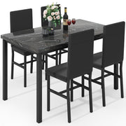 5-Piece Faux Marble Dining Table Set with PU Leather Chairs