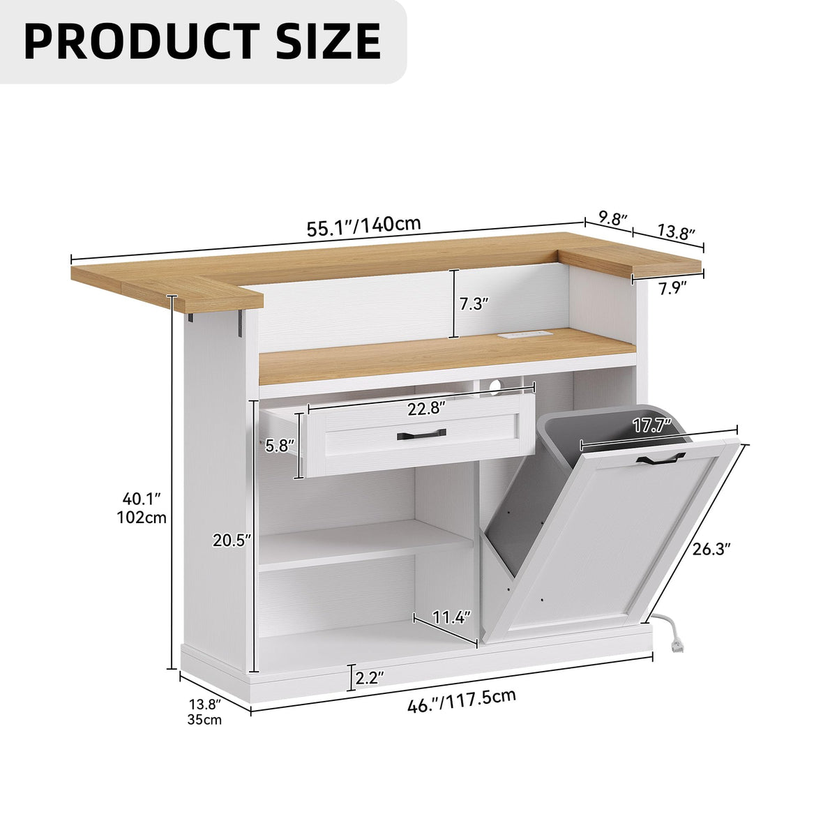 Homiflex 4-Tier Bar Table, Rolling Home Bar Unit with Drop Leaf & Trash Can