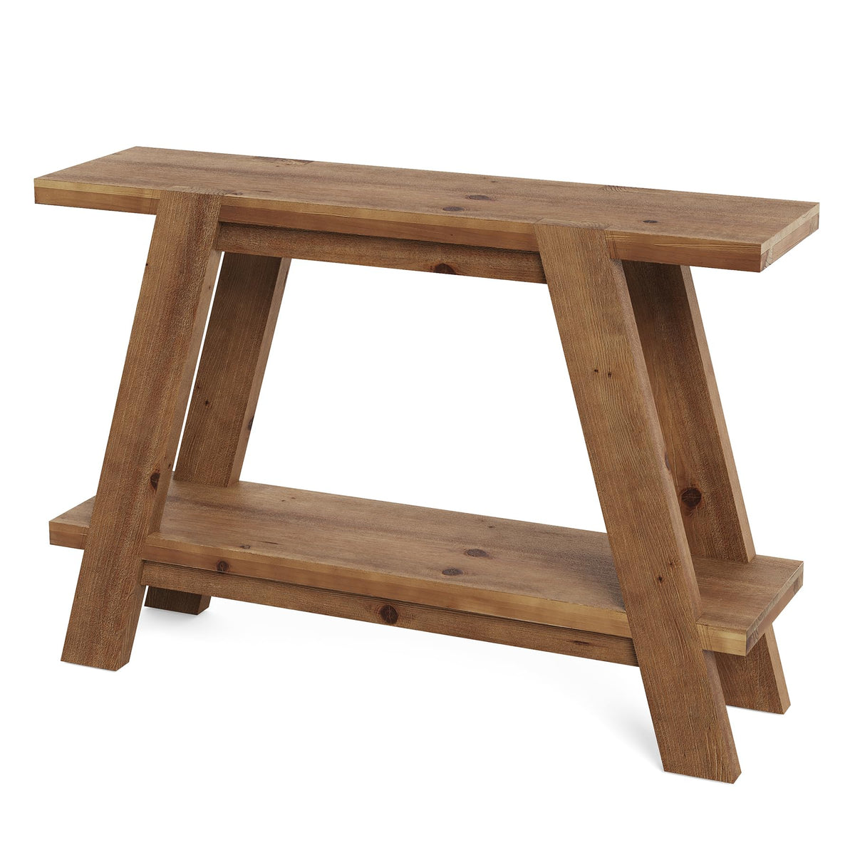TRIBEWOOD 43.3" Solid Wood Entryway Table, 2-Tier Farmhouse Console Table with Storage, Narrow Sofa Table Behind Couch for Living Room, Hallway, Foyer, Brown