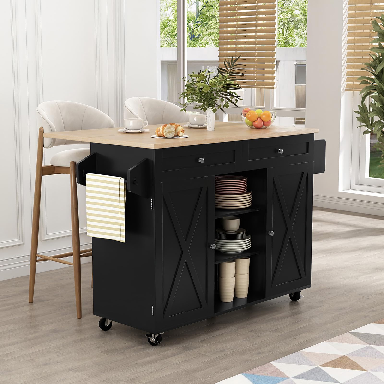 Rolling Kitchen Island with Drop Leaf