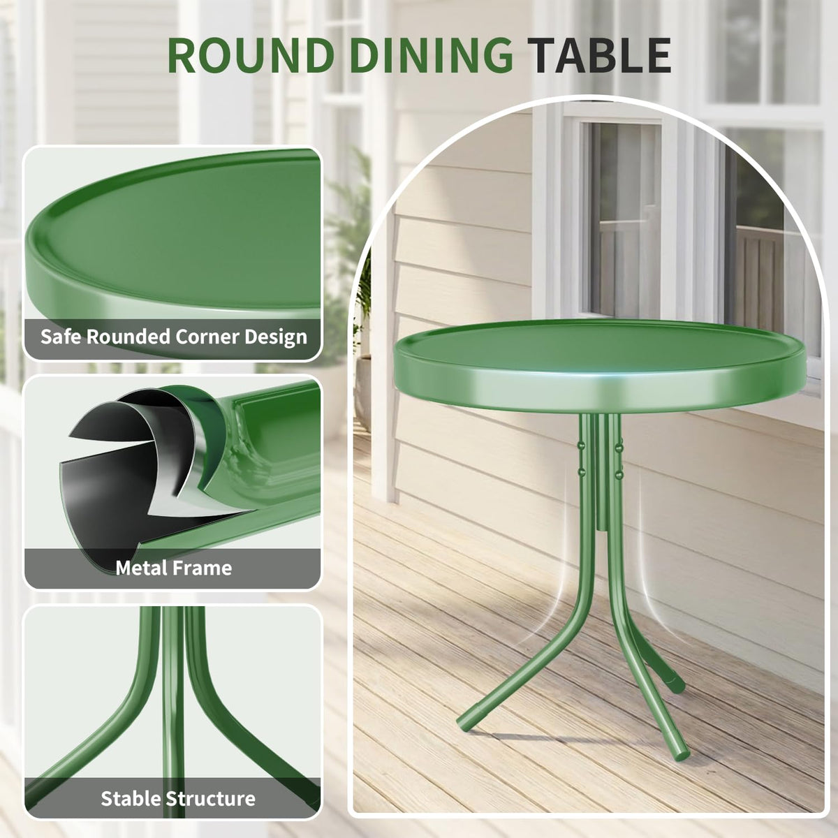 RICNOD Outdoor 3-Piece Metal Bistro Set, Patio Conversation Set of 2,Green