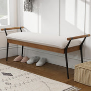 White Chenille Bench with Arms