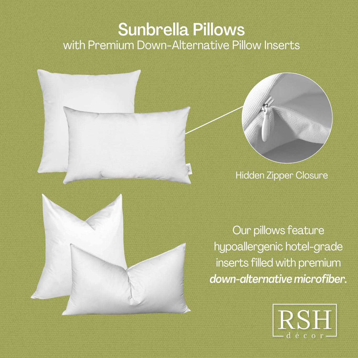 Resort Spa Home Sunbrella Canvas White Fabric - Set of 4 Indoor/Outdoor Pillows - 20" Square Throw Pillows & 20" x 12" Rectangle/Lumbar Decorative Throw Pillows