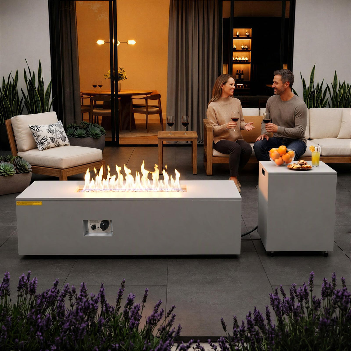 hykolity 50" Outdoor Fire Pit Table, Propane Fire Pit with Tank Holder, 50,000 BTU 2 in 1 Gas Fire Pit for Outside Patio & Backyard with Lid, Fire Glass Beads & Cover, CSA Certified