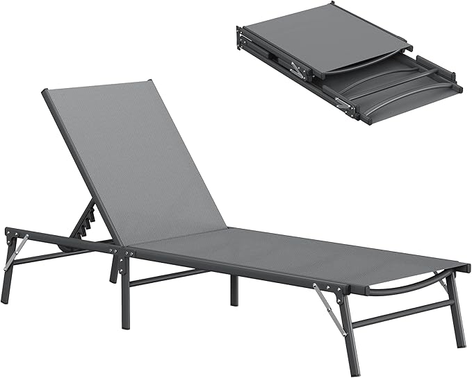 Foldable Patio Lounge Chair Set with Side Table