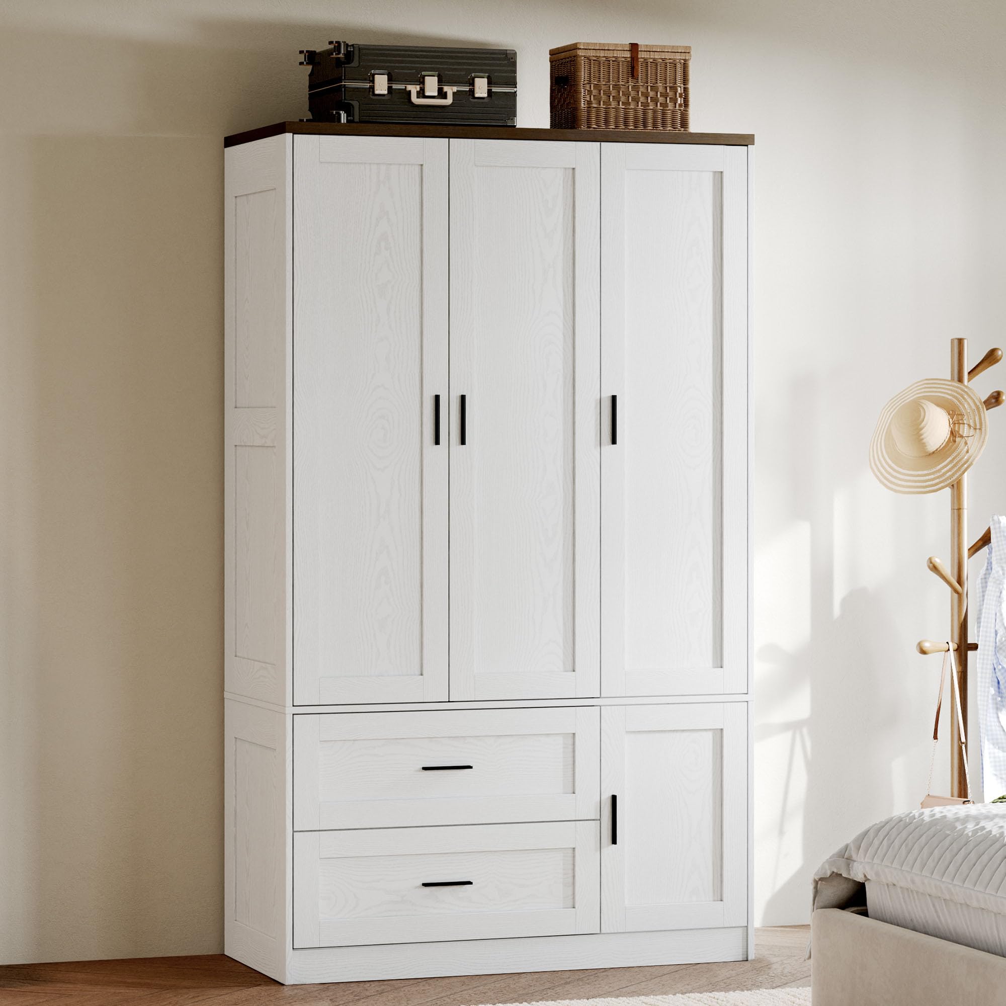 Freestanding Wardrobe Closet with Drawers & Shelves