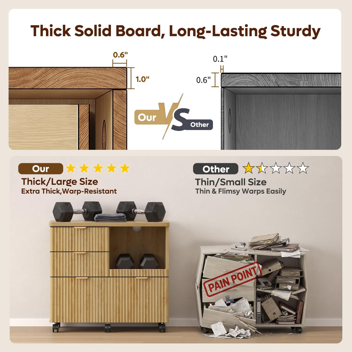 Fluted 3-Drawer Filing Cabinet