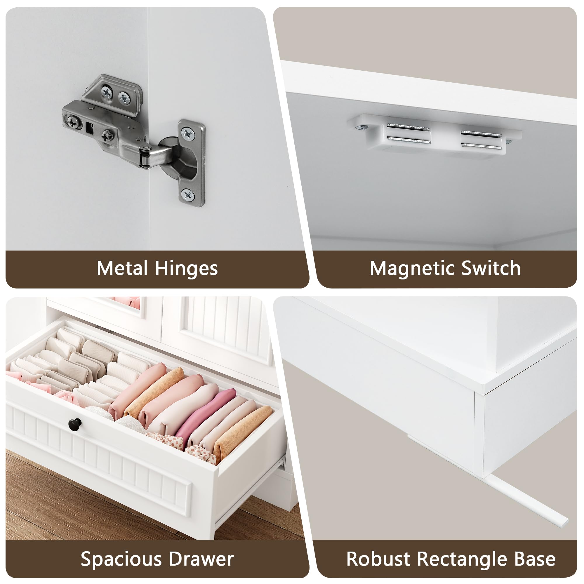 2-Door Wardrobe Closet with Mirror & Drawers