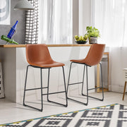 Counter Height Bar Stools Set of 2 – Brown Faux Leather, Metal Legs