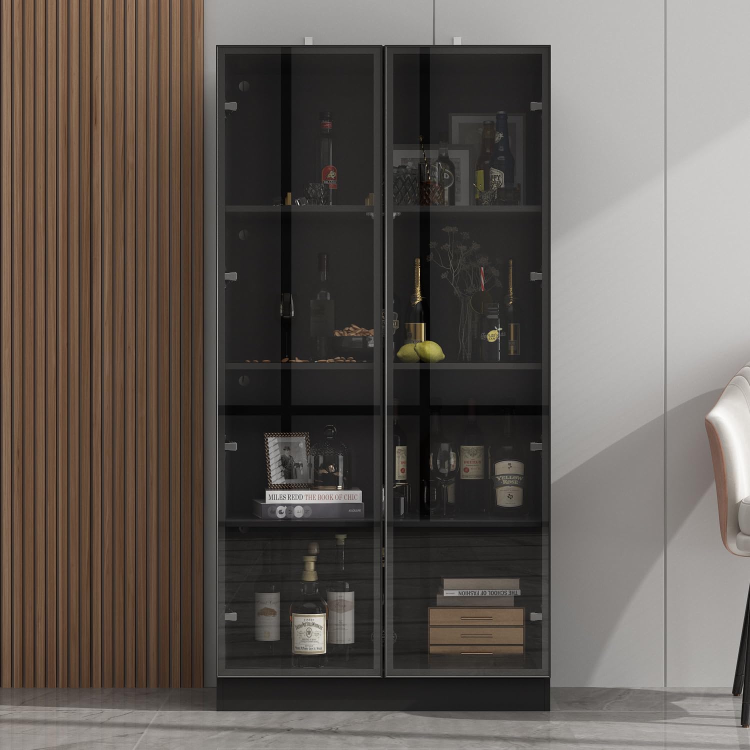 4-Tier Bookcase with Glass Doors & LED Lights