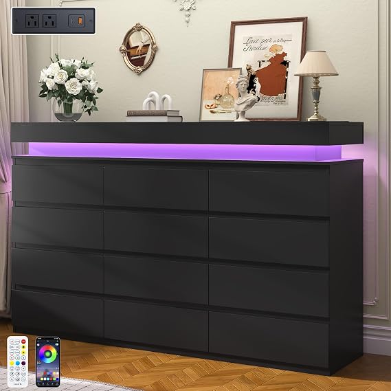 LED Dresser with Charging Station