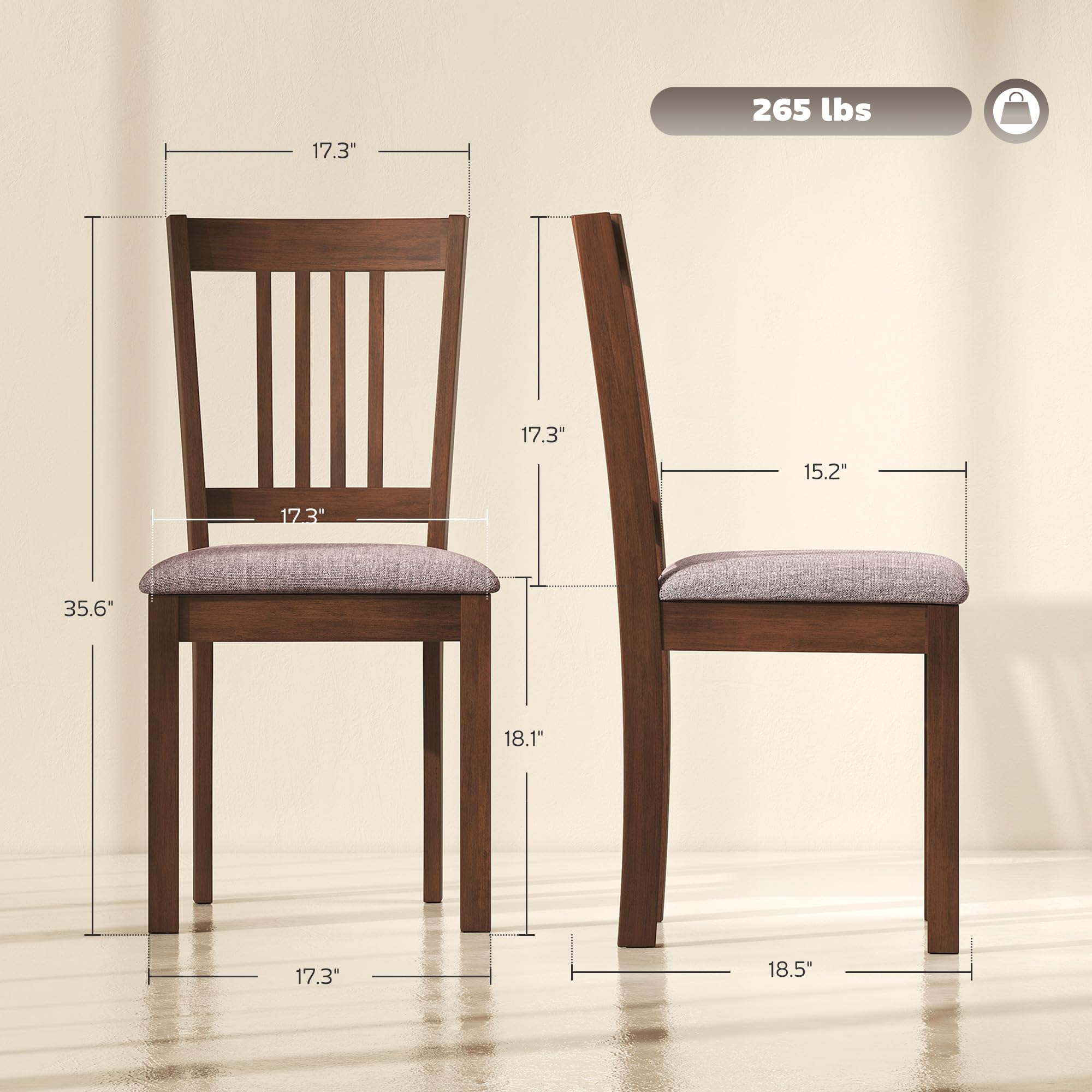 Mid-Century Dining Chairs, Set of 2 – Upholstered, Solid Rubberwood