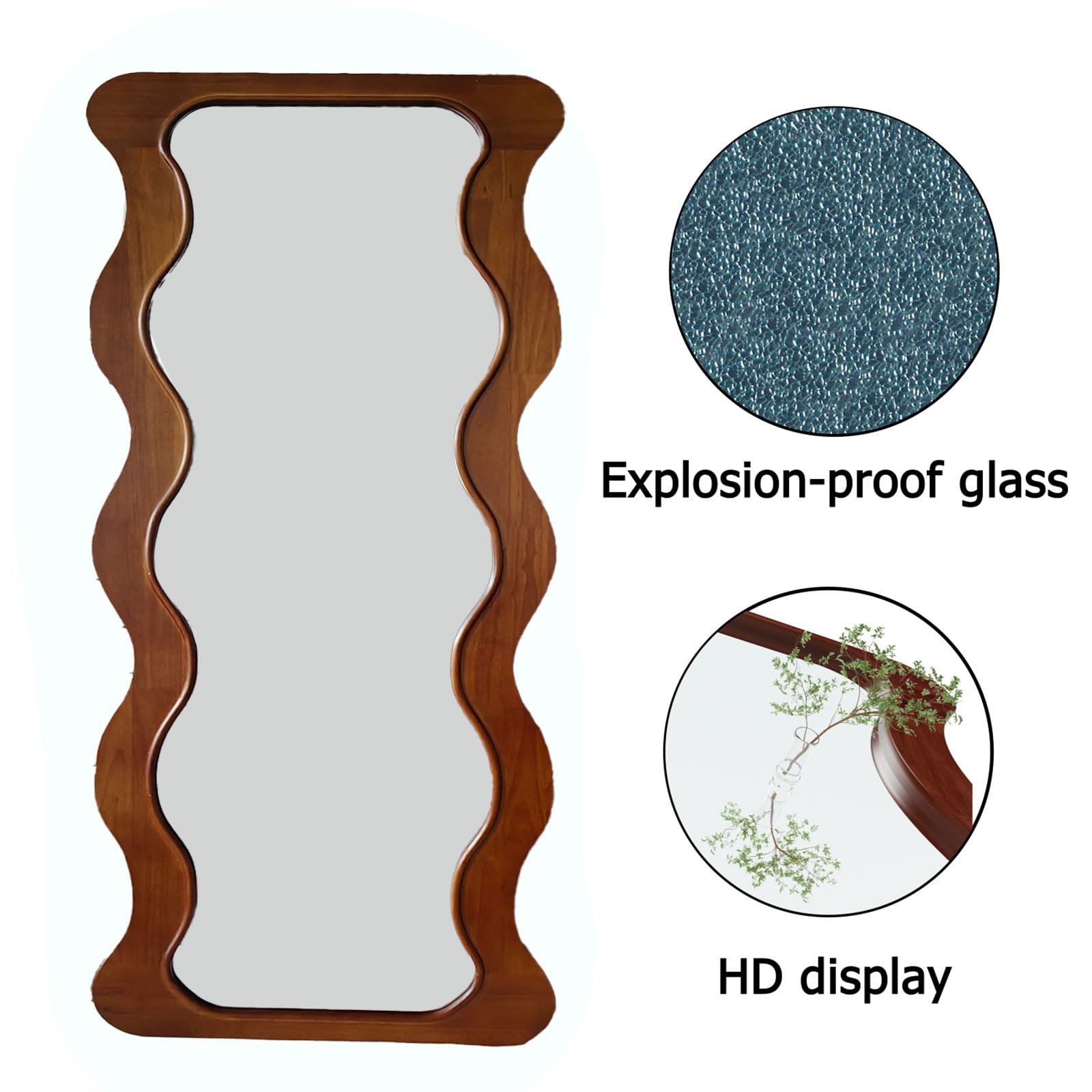 Wavy Full Length Mirror with Wood Frame