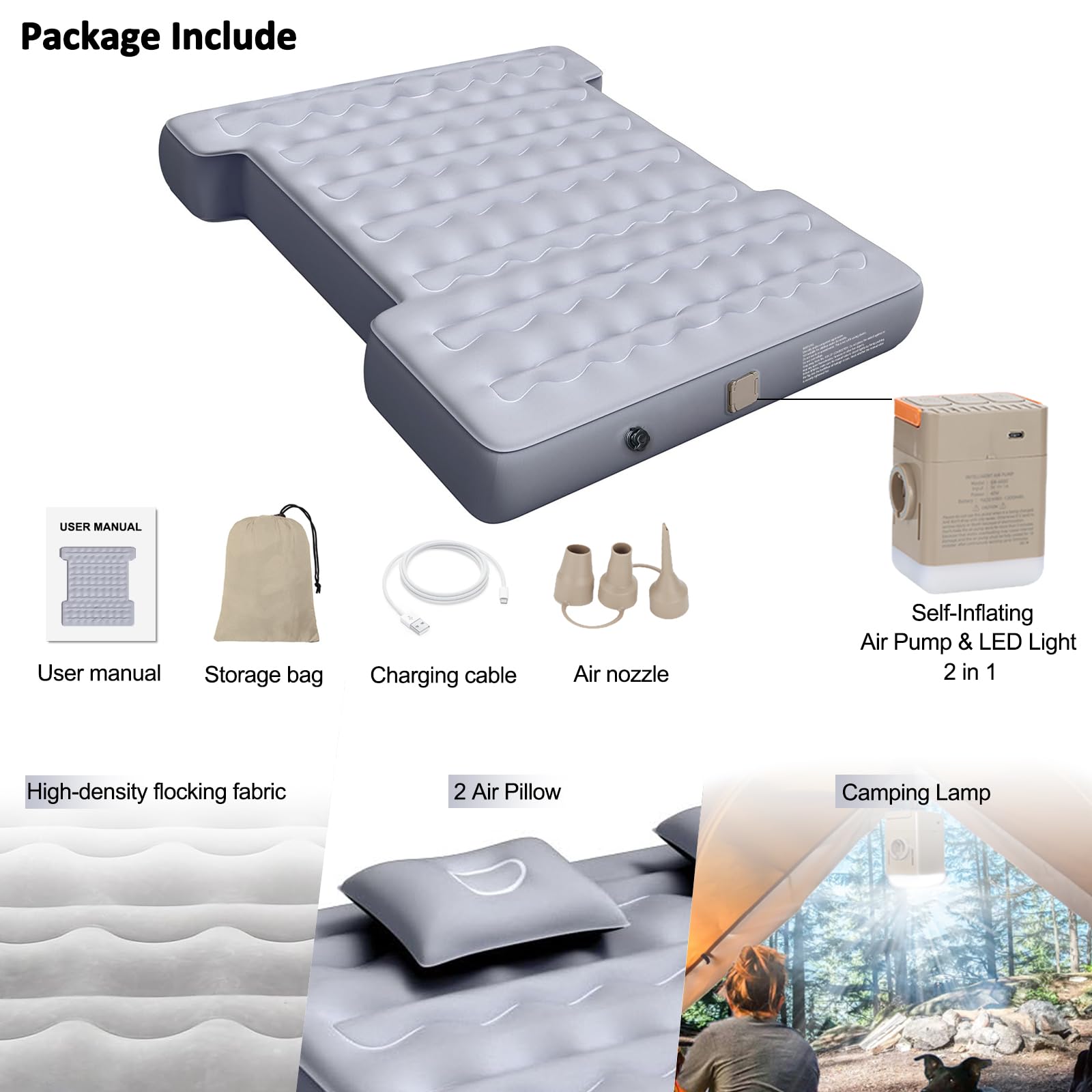 VINBYEE Customized for Ram Truck Bed Mattress 6.4Ft, Self-Inflating Portable Pickup Air Mattress, Ram Truck Camping Mattress with Cordless Air Pump, Ram 1500 2500 3500 Accessories 2025-2018
