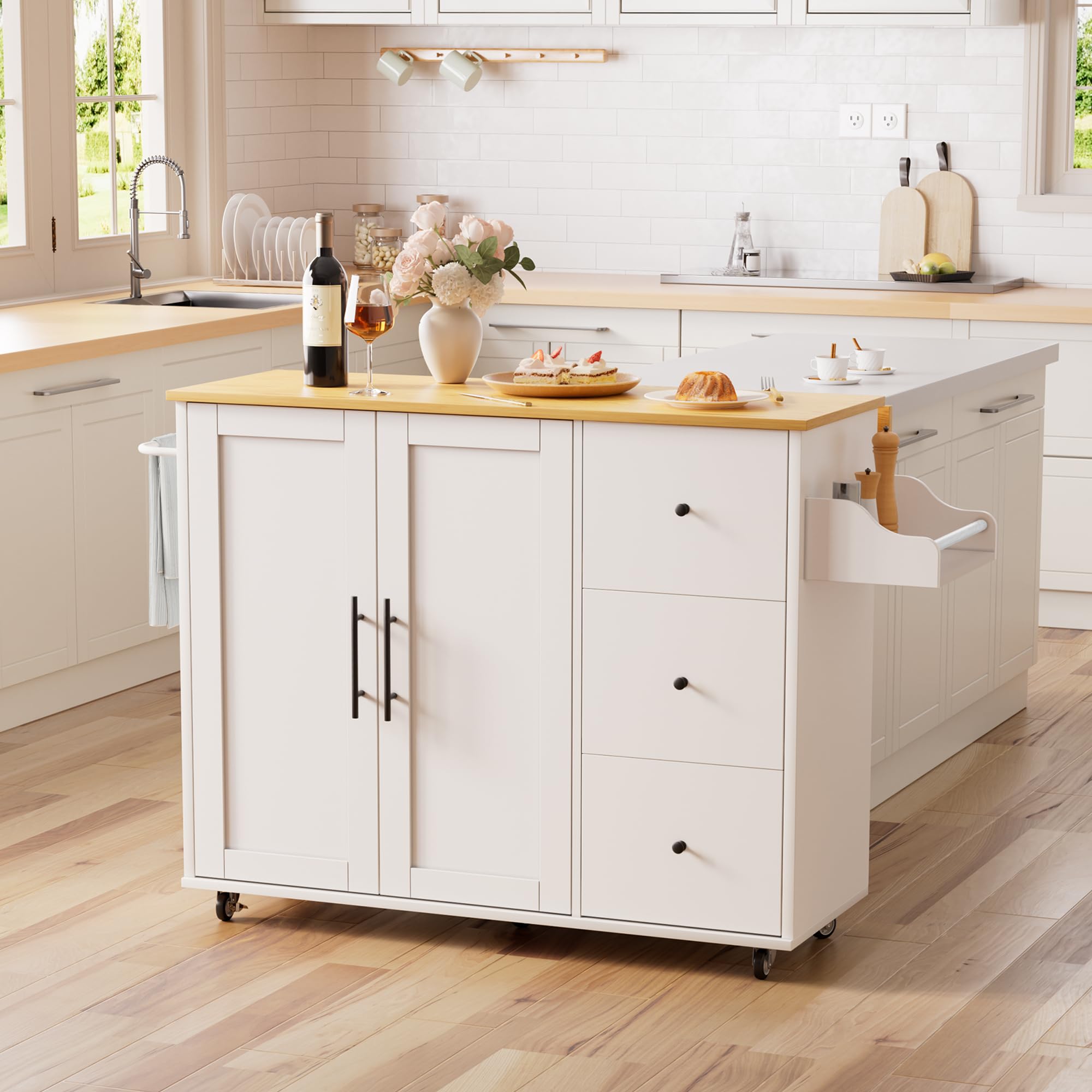 Kitchen Island Cart with Drop Leaf & Storage
