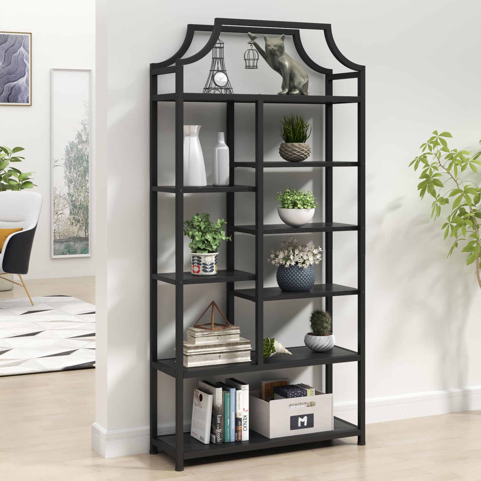 8-Shelf Etagere Bookcase with Metal Frame