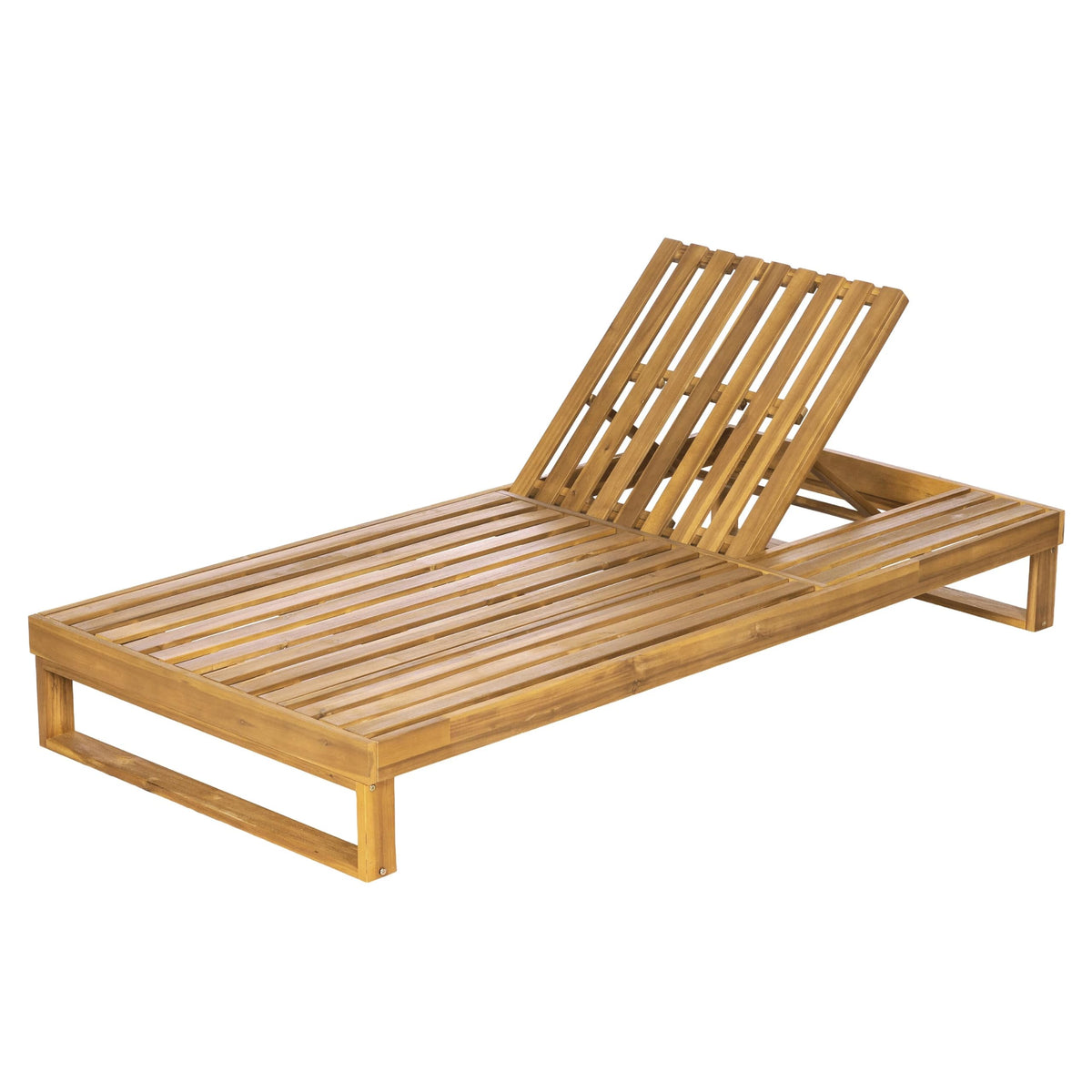 LUMISOL Outdoor Acacia Wood Chaise Lounge Chair, Patio Pool Lounger with 4-Position Adjustable Backrest, Wooden Sun Lounger with Side Table for Backyard, Deck, Garden, Teak