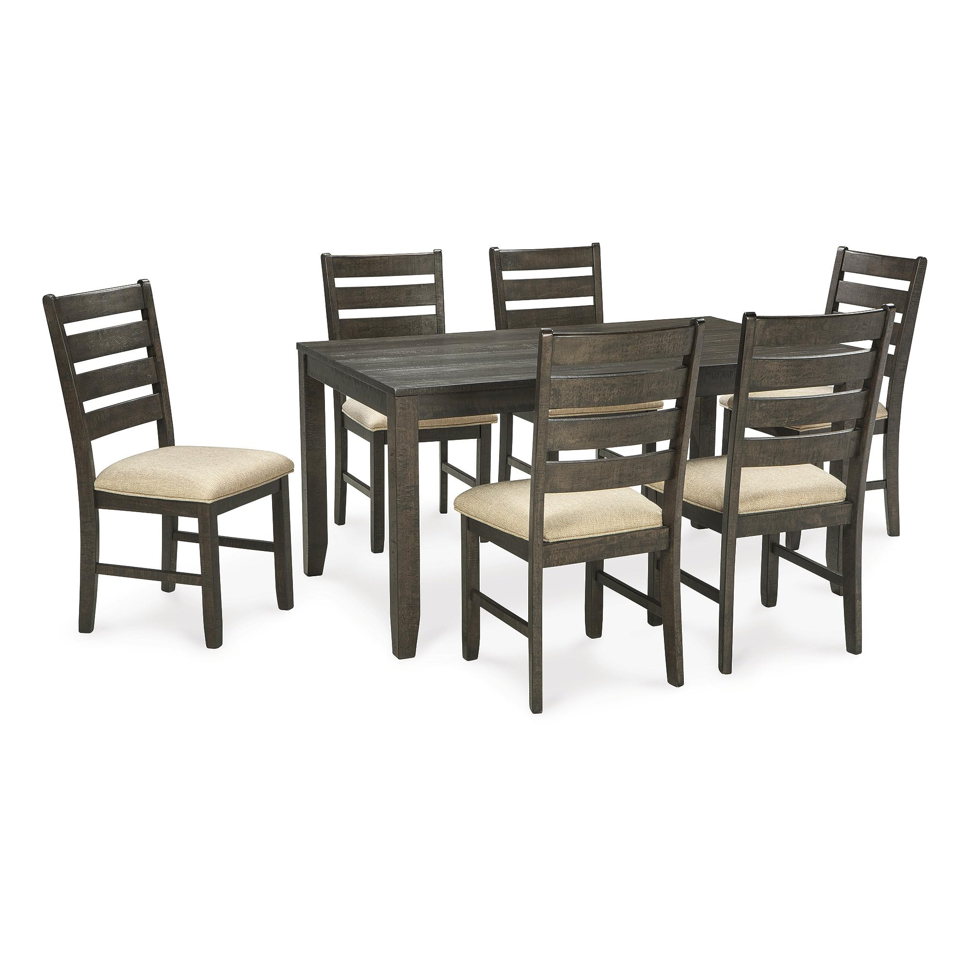 Signature Design by Ashley Rokane 7-Piece Dining Room Table Set with 6 Upholstered Chairs - Brown Wood 20" Rectangular Table & Chair Set for Kitchen Dining Room