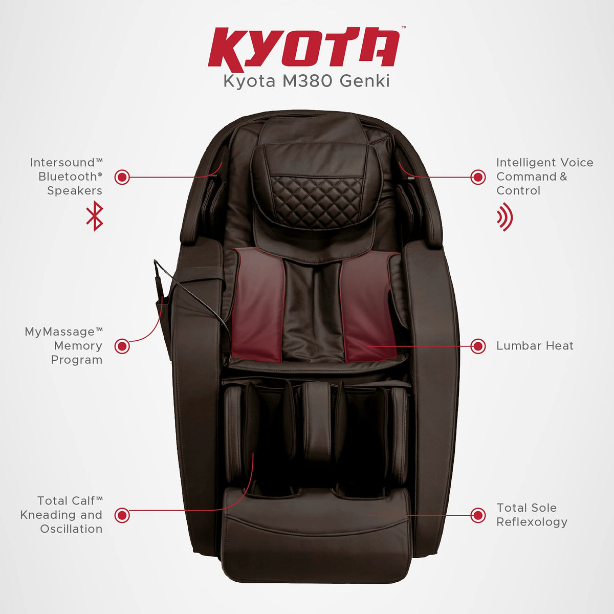 Kyota Genki M380 Full Body Massage Chair, 360° 4-Node Massage Mechanism, Intelligent Voice Command, Total Calf Kneading & Oscillation, Zero Gravity Recline, Lumbar Heat, Brown