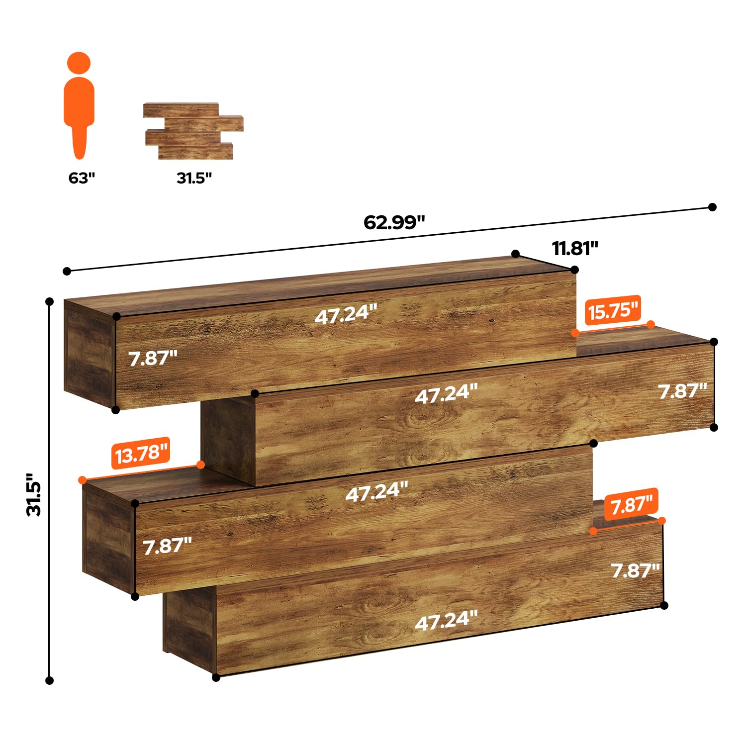 63-Inch 4-Tier Staggered Console Table