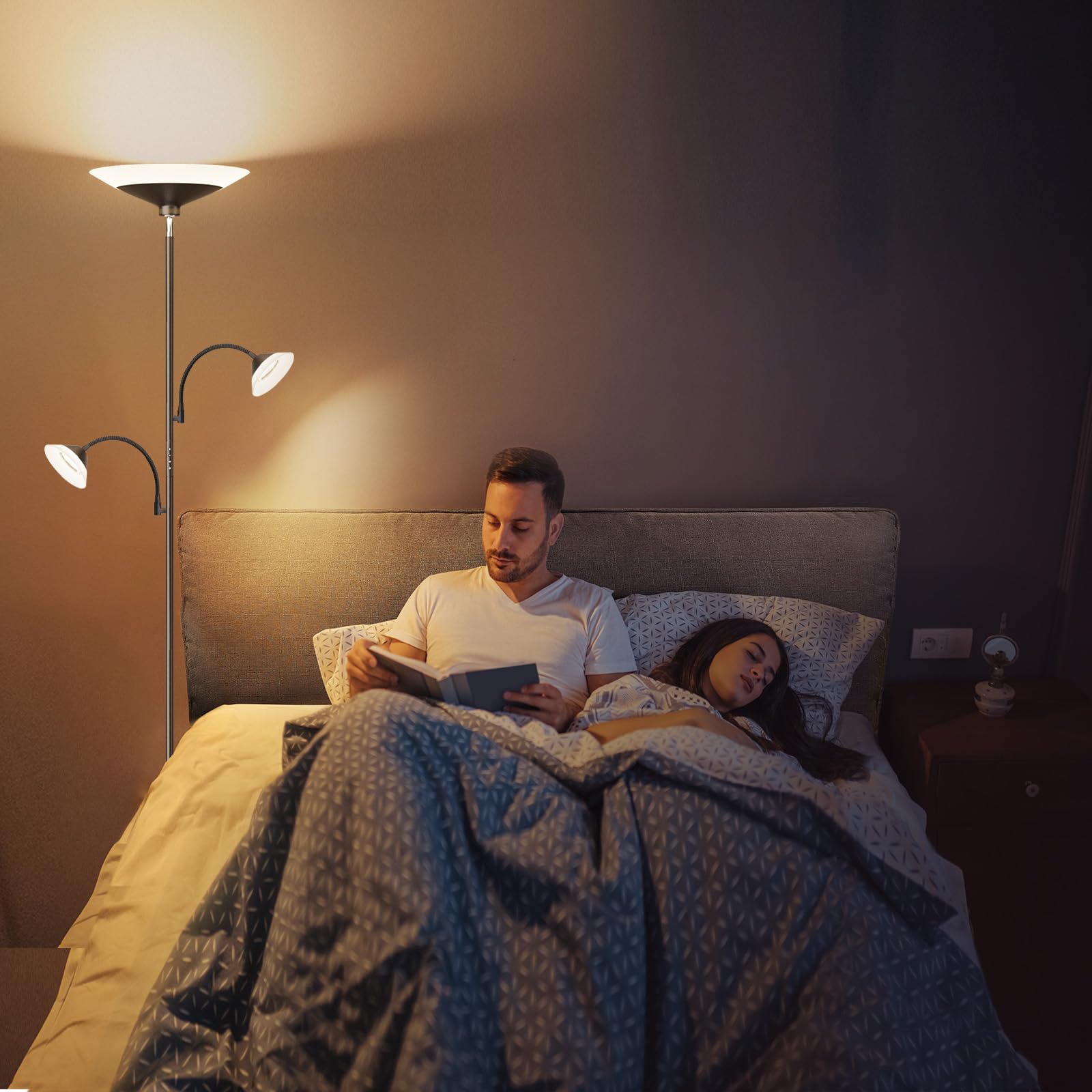 3-Light Dimmable LED Torchiere Floor Lamp