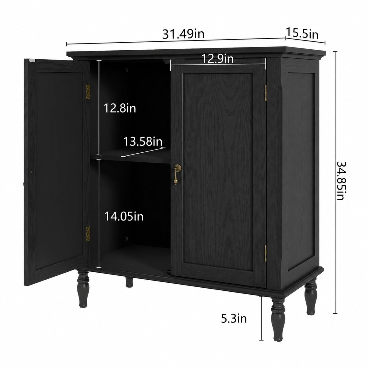 ARTPOWER Vintage Buffet Cabinet with Storage, Solid Wood Veneer, Black