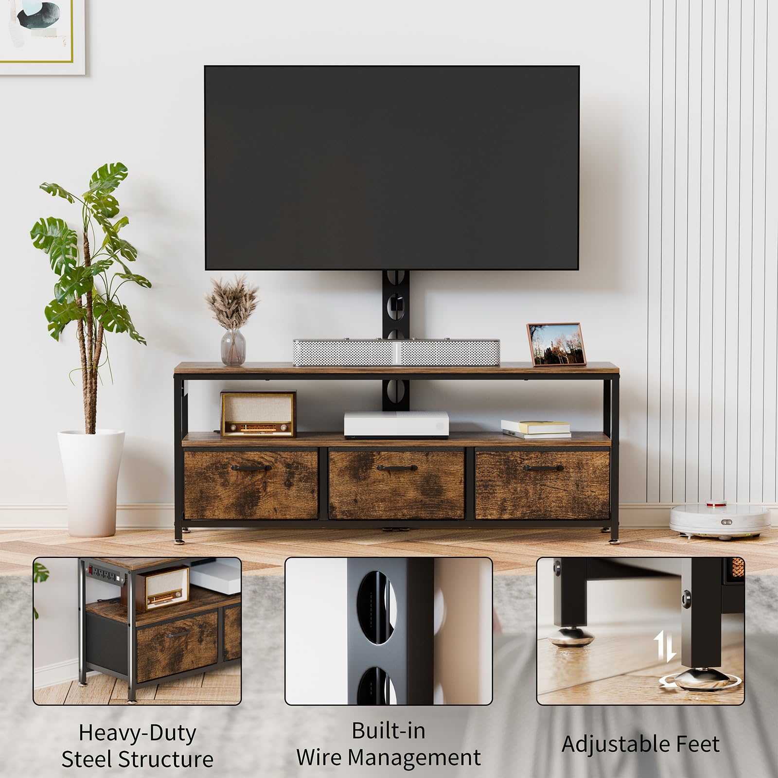 TV Stand with Mount, Power Outlet & LED Lights