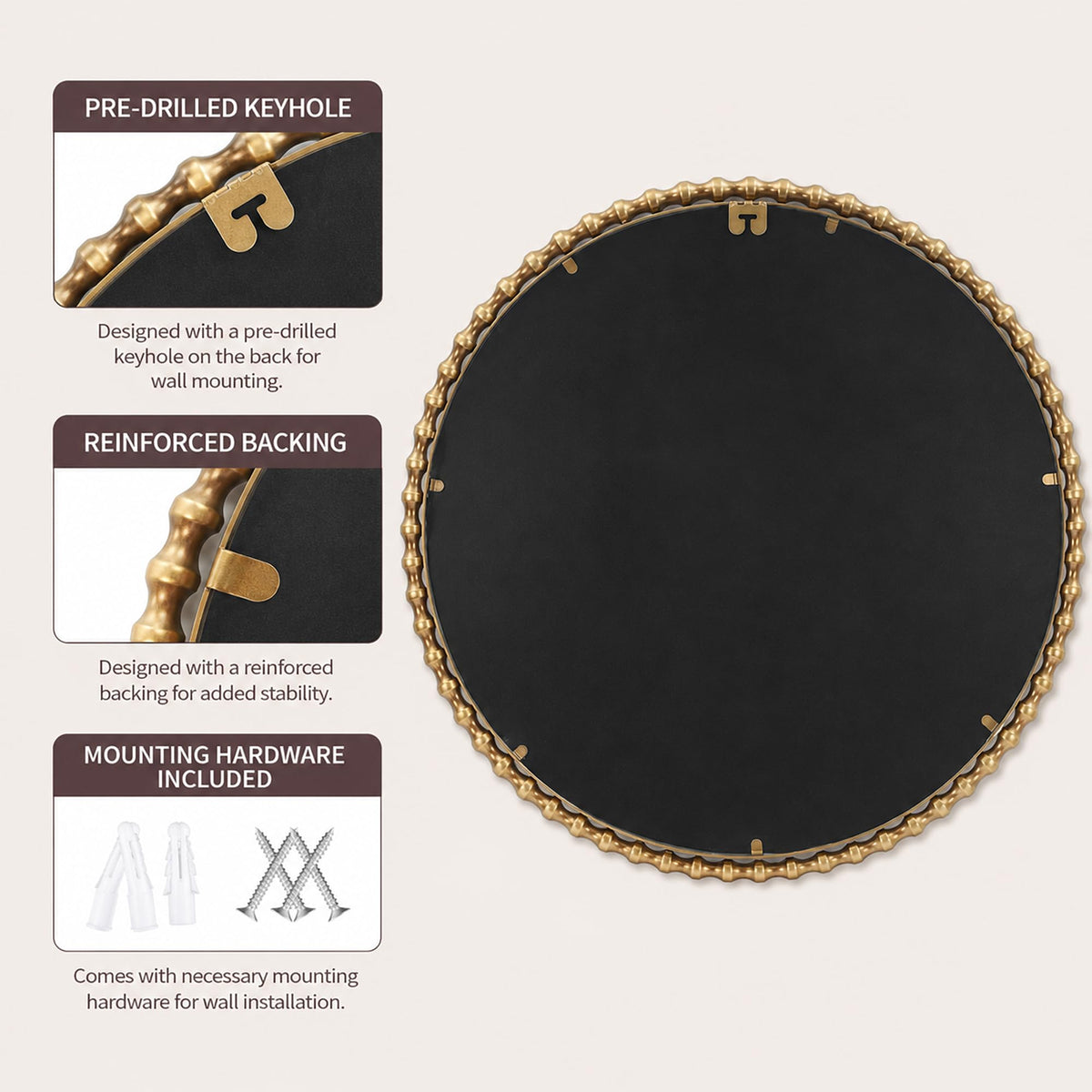 Antique Gold Beaded Round Mirror