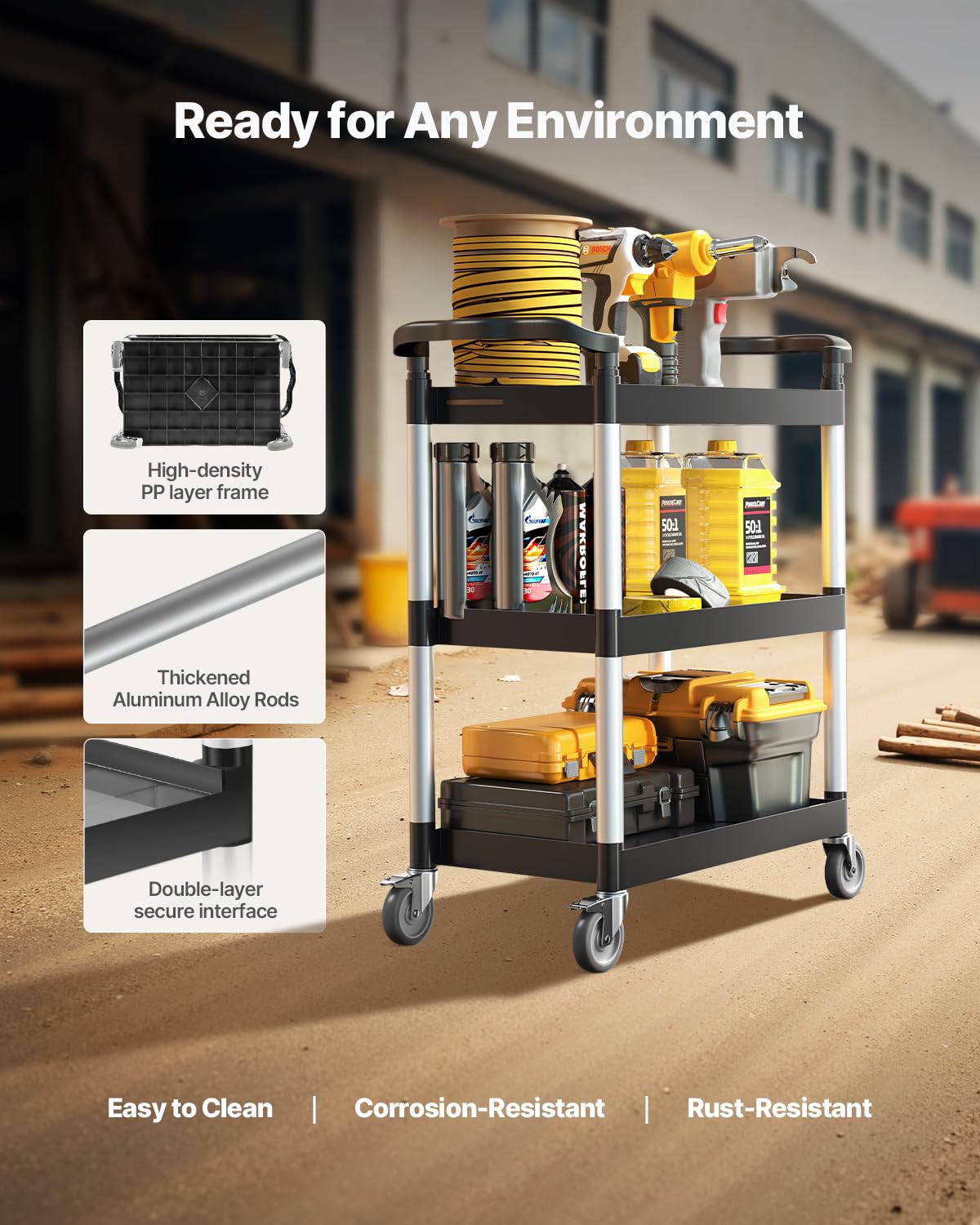 3-Tier Rolling Utility Cart with Swivel Wheels